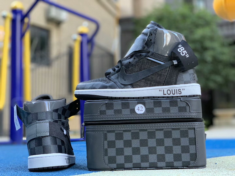 Authentic LV X OFF White X Air Jordan 1 with gray